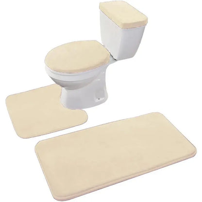 Black 4-Piece Soft Thick Velvet Memory Foam Bathroom Toilet Mat Set - Includes Toilet Seat Cover, Decorative Tank Cover, Bathroom Rug (Home Supply), Quantity Per Pack": "Four Pieces