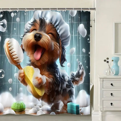 [Back to School] Animal Print Decorative Shower Curtain - Puppy Design, Industrial Bathroom Partition, Gift for Home Decor, Fits Straight-Curved Rods