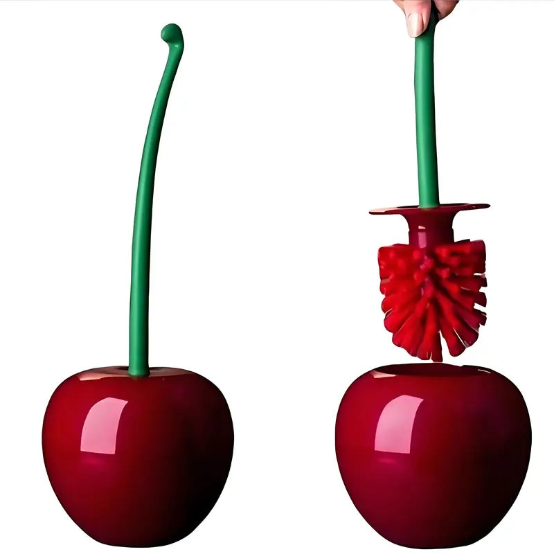 Plastic Long-Reach Handle Toilet Brush & Plungers Kit with Box, Soft-Bristled Scrubber Toilet Brush, Cherry Shape Bathroom Cleaning Supply for Home Bathroom Cleaning Needs