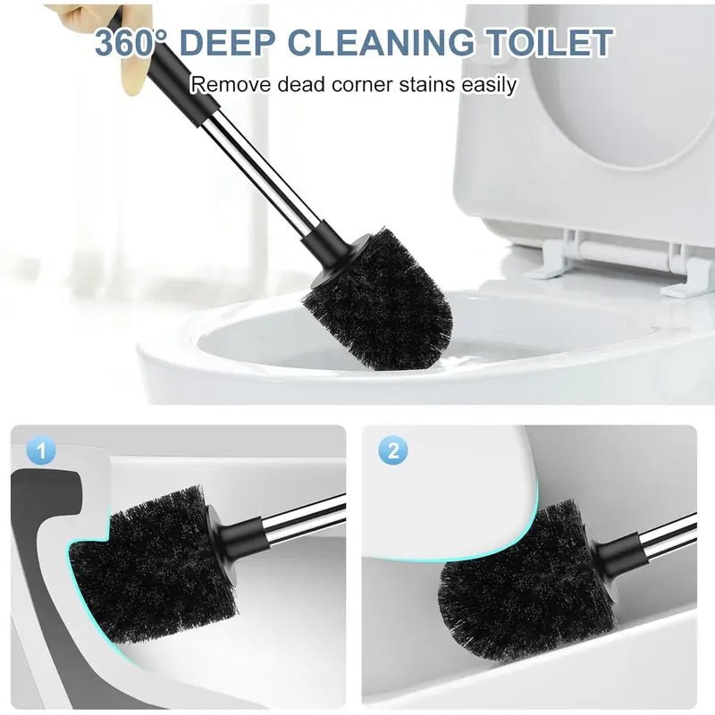 Black Toilet Brush and Holder Set - Self-Closing Lid, Extra-Long Ventilated Handle, Nylon Bristles for Bathroom Cleaning (brush + holder)