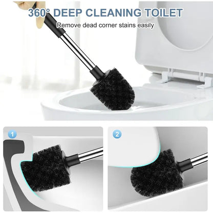Black Toilet Brush and Holder Set - Self-Closing Lid, Extra-Long Ventilated Handle, Nylon Bristles for Bathroom Cleaning (brush + holder)