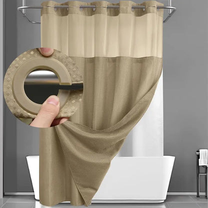 No Hook Washable Waffle Weave Shower Curtain with Snap in Liner -Waterproof Double Layer Shower Curtain With WashableInner Liner,  72 x75 Inch Showercurtain