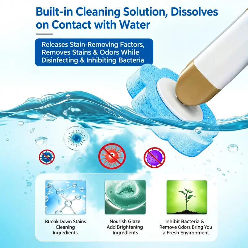 Disposable Toilet Scrubber Wand - Plastic Bathroom Cleaning Tool, Disposable Toilet Cleaning System with Flower-Shaped Sponge Heads, Built-In Solution, Long Handle for Hard-To-Reach Areas & Deep Clean
