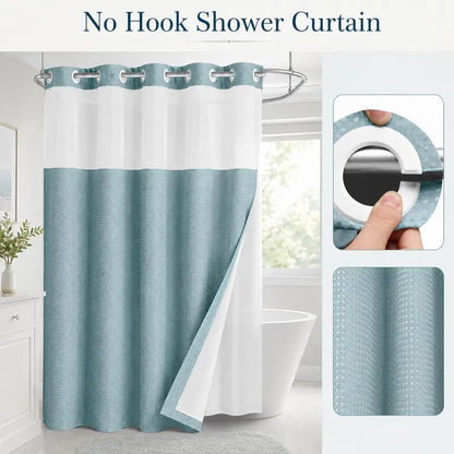 No Hook  Waffle Pattern Shower Curtain, 1 Count Modern Simple Bathroom Curtain with Snap in Liner Set, Shower Curtain Liner, Bathroom Decor, Size Adaptability Bathroom Accessories for Hotel Salon Room Home Decor 72*75inch