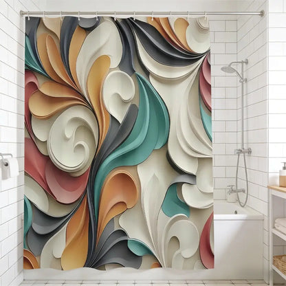 Colorful Abstract Geometric Bathroom Set, Waterproof Multifunctional Shower Curtain, Includes 12 Hooks, Non-Slip Bath Mat, Toilet Cover Pad