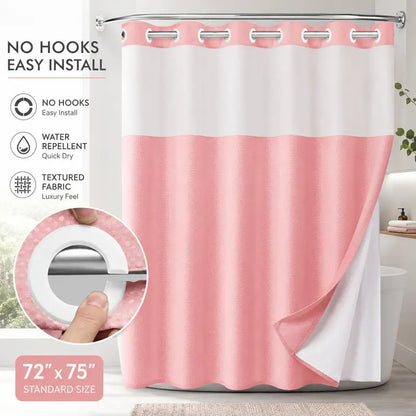 No Hook  Waffle Pattern Shower Curtain, 1 Count Modern Simple Bathroom Curtain with Snap in Liner Set, Shower Curtain Liner, Bathroom Decor, Size Adaptability Bathroom Accessories for Hotel Salon Room Home Decor 72*75inch
