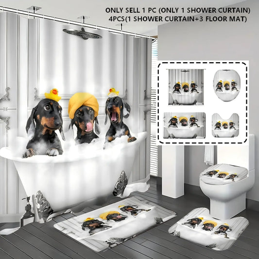 Bathroom Curtains Shower Set, 1pc/4pcs, Bath Mat Rug Decor, Dachshund Animal Theme, Includes Hooks, Decorative Cute, Aesthetic Shower Curtain, Home Decoration, Shower Curtain Sets
