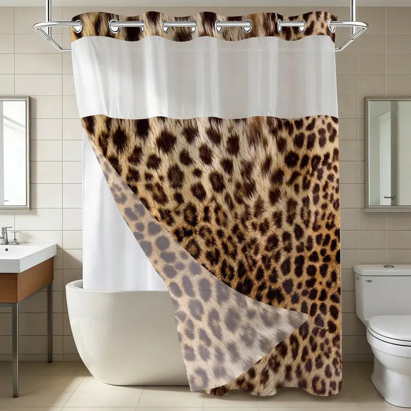 Leopard Print Shower Curtain - Waterproof & Mildew Resistant Thick PEVA Bathroom Curtain with No-Drill Installation