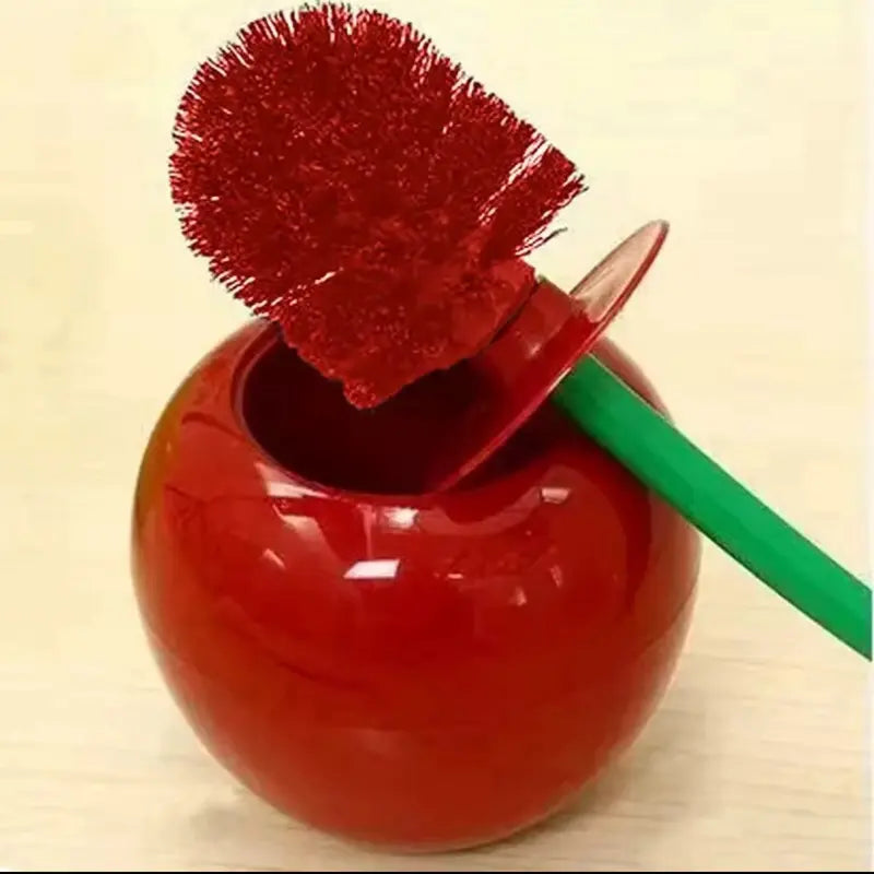 Red Cherry Shape Toilet Brush Creative Lovely Holder Set for Bathroom Accessories