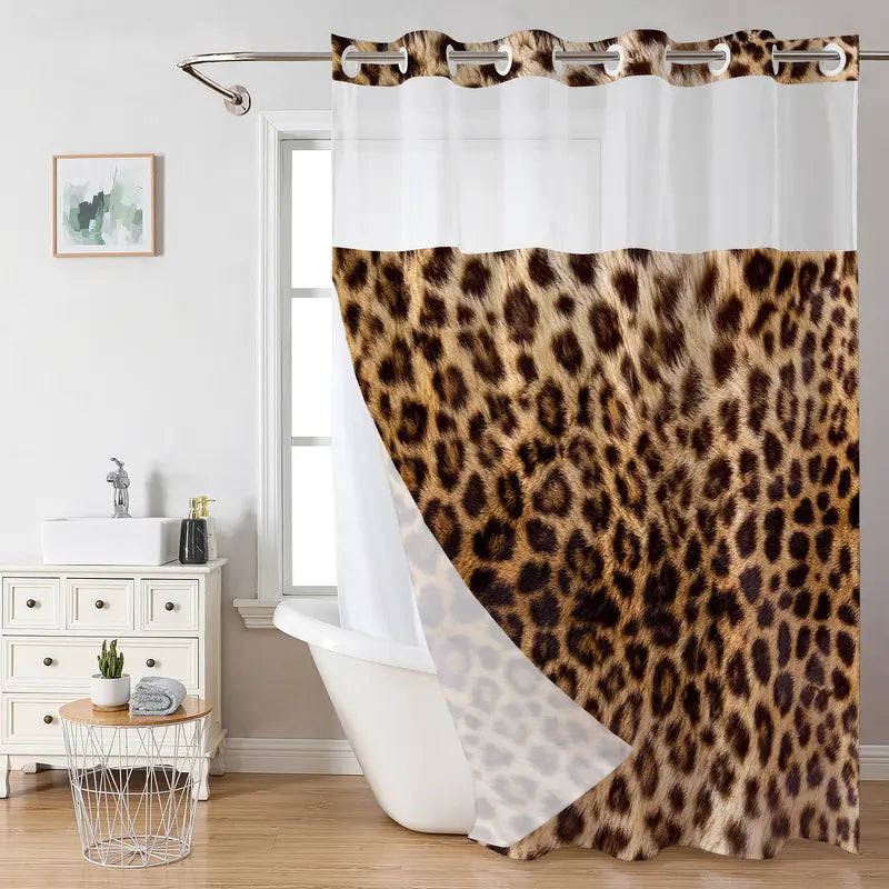 Leopard Print Shower Curtain - Waterproof & Mildew Resistant Thick PEVA Bathroom Curtain with No-Drill Installation