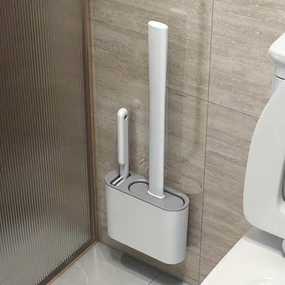 1set 2 Toilet Brushes & 1 Holder, Wall Mounted Toilet Brush And Holder Set For Bathroom, Flexible Toilet Bowl Brush Head With Silicone Bristles, Bathroom Accessories Soft Bristle