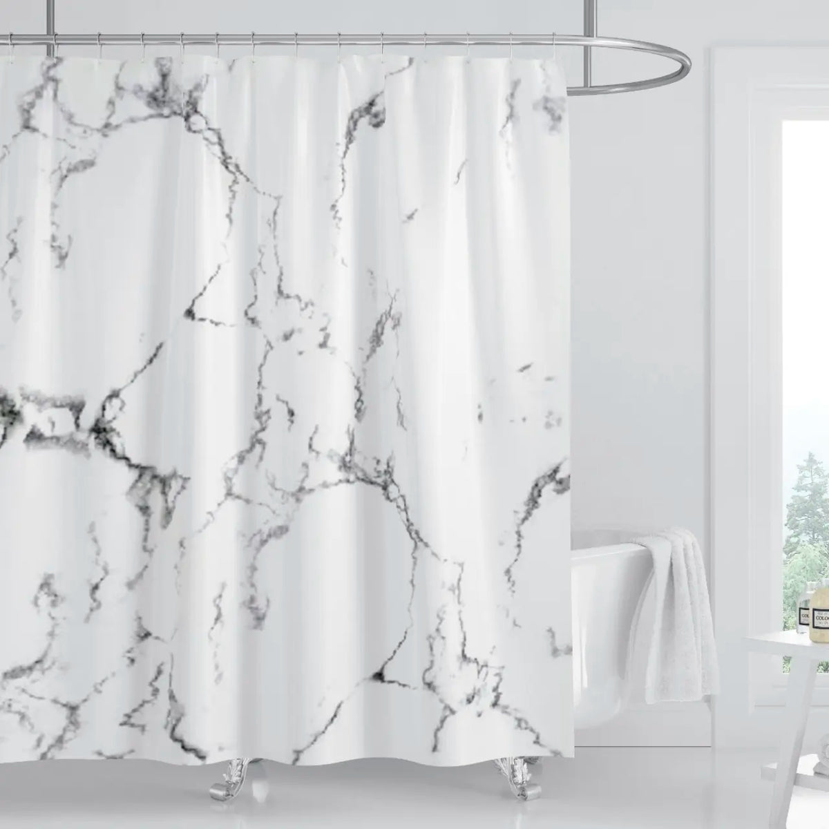 Luxury Marble Texture Polyester Shower Curtain, Thickened Material, Versatile Design, High-End Feel, Suitable for Multiple Scenarios, Bathroom Decoration Accessories, Waterproof Bathroom Curtain, Home Goods, Decorative Shower Curtain