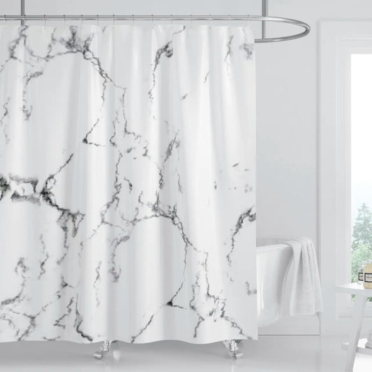 Luxury Marble Texture Polyester Shower Curtain, Thickened Material, Versatile Design, High-End Feel, Suitable for Multiple Scenarios, Bathroom Decoration Accessories, Waterproof Bathroom Curtain, Home Goods, Decorative Shower Curtain