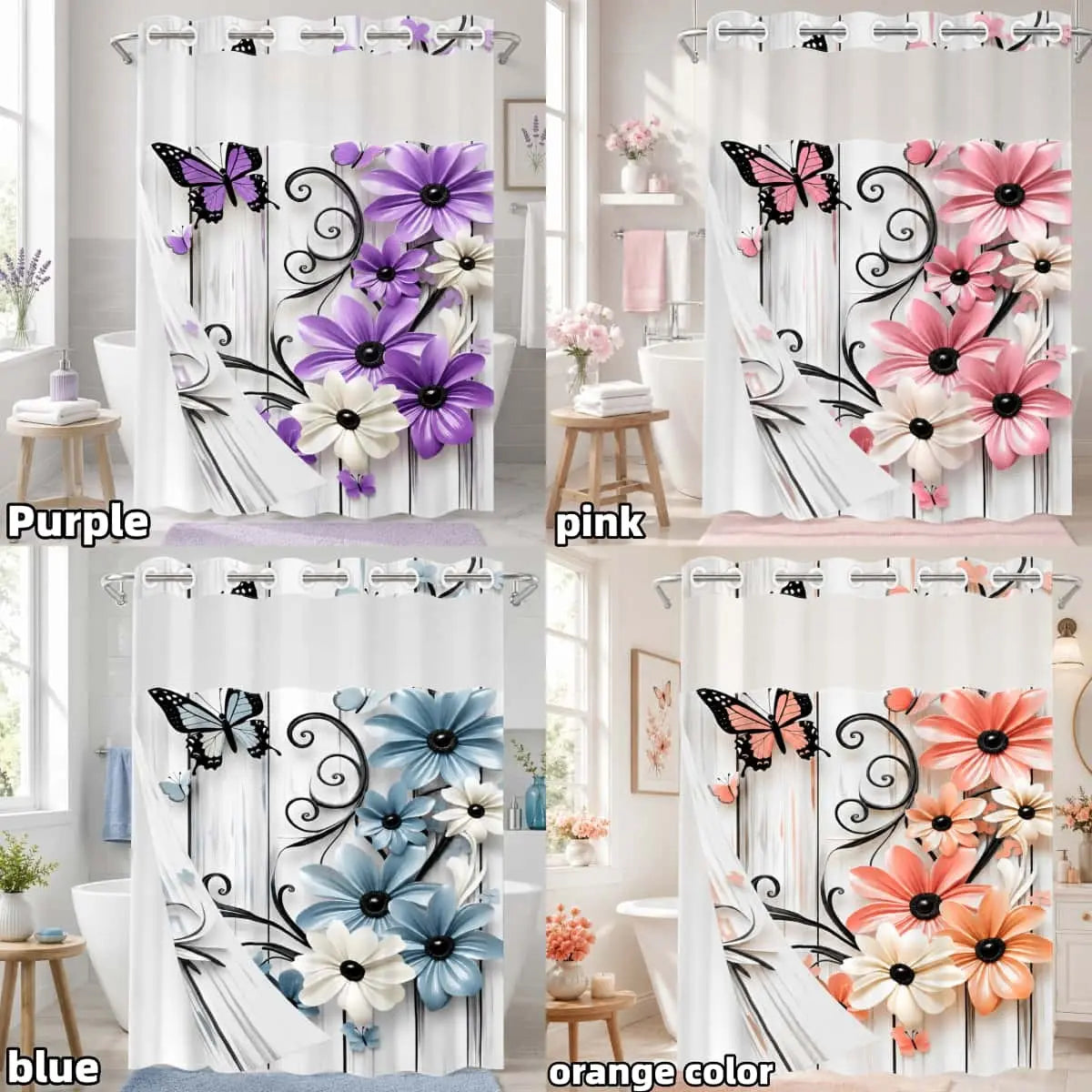 1PC 2D Flat Yellow & White Daisy Floral Butterfly Pattern Double-Layer Woven Shower Curtain, Floral Shower Curtains For Bathroom, No Hooks, Transparent Top Window, Removable Snap-On Liner, Modern Bathroom Partition Art Decor, Holiday Decoration