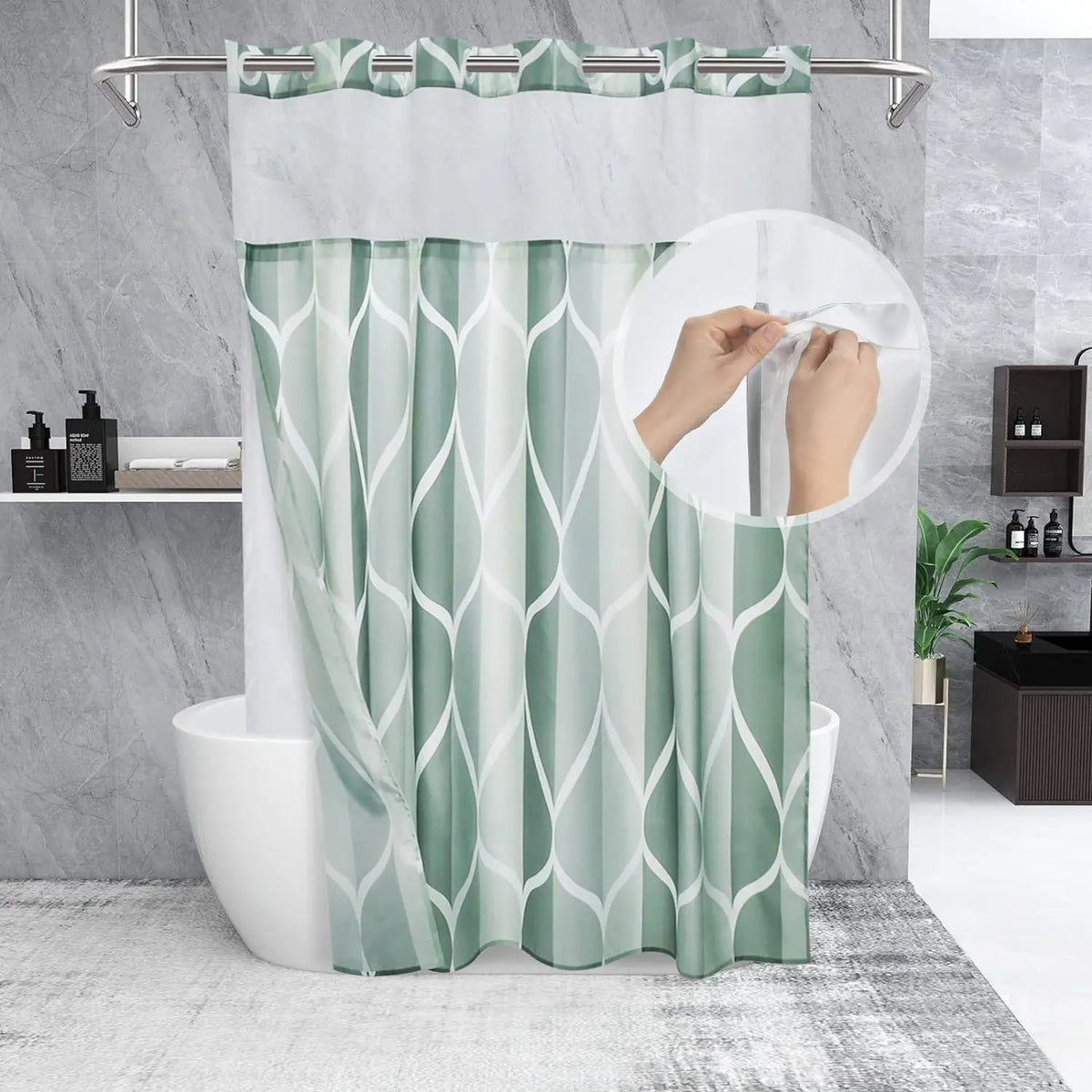 Double-Layer Waterproof Printed Machine Washable Shower Curtain, 1-Count Modern Geometric Bathroom Curtain with Removable Inner Lining, Shower Curtain Liner, Bathroom Decor Supplies, Home Goods, Bathroom Curtains Shower