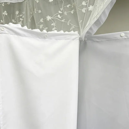 Elegant Hookless Ruffle Shower Curtain，Dual Removable Waterproof Layers with Embroidered Sheer Top, Snap-On Washable Bathroom Curtain 71*74inhch