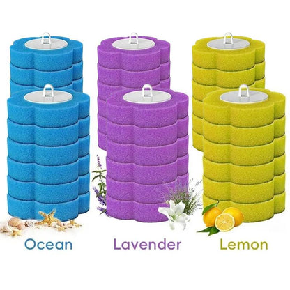 Disposable Toilet Bowl Brush Set with 24 Replacement Heads, Flower Shape Built-In Cleaning Liquid Fresh Head Always, Wall Mounted Anti-Fouling Holder, Long Handle No-Touch Deep Clean Household Bathroom Tool