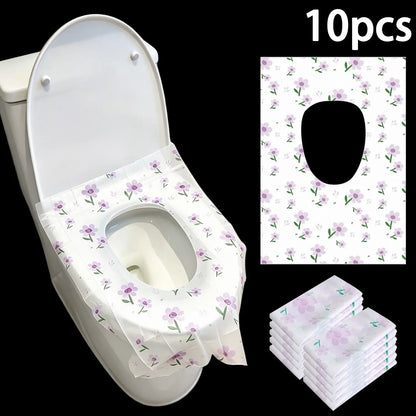 Disposable Toilet Seat Cushions, Elegant Flower Design, Floral, Non-Woven + Pe Film, Portable, Adhesive Back, 5 Colors, Public Restrooms, Travel, Airplane Use, Travel Toilet Seat Covers