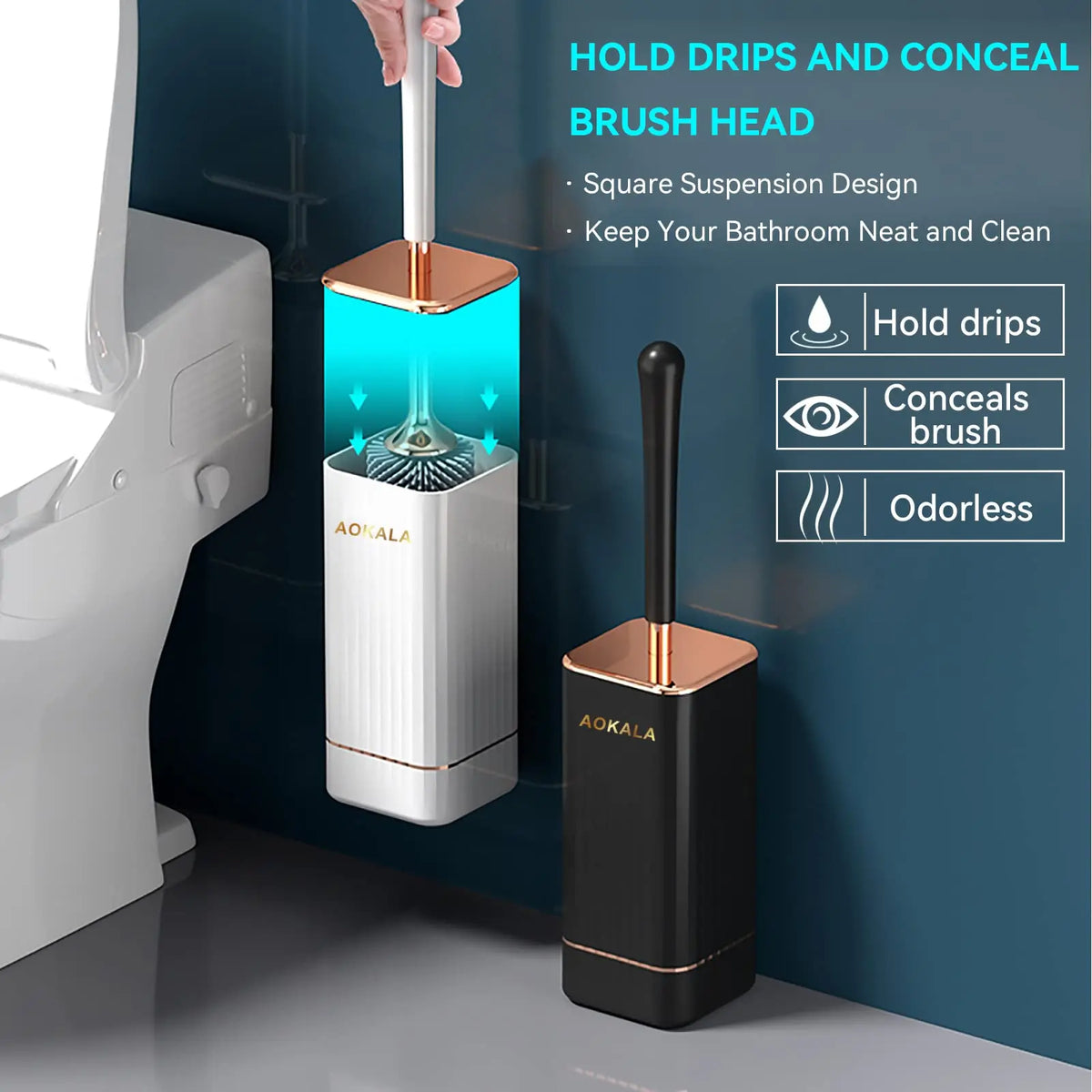 Aokala  Long Handle, Toilet Brush and Holder, Bathroom Brush Cleaner, Silicone Toilet Bowl Brush Set, Modern Bathroom Design, Durable Deep Cleaning Tool, Toilet Bowl Scrubber, Bathroom Cleaning Tools