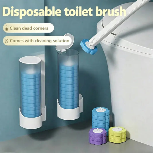 Disposable Toilet Cleaner Brush Set - 15.7in Long Handle Wall-Mount Multifunctional Holder with Caddy Storage, 18PCS Triple-Layer ABS Quick Release Refills for Touchless Bathroom Deep Cleaning