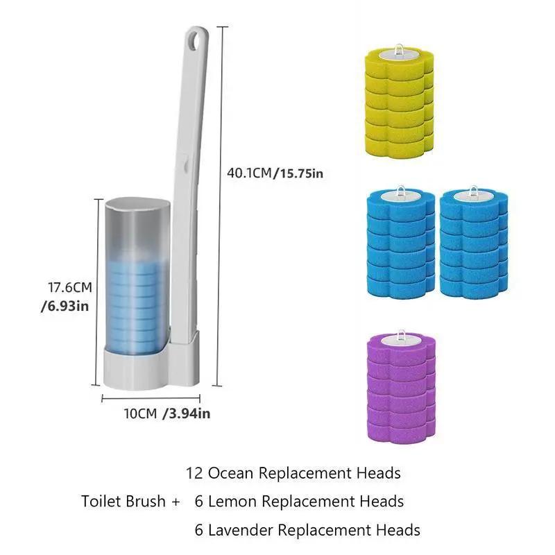 Disposable Toilet Wand & Holder Set - 15.7" Long ABS Plastic Extended Handle with Ocean Fresh Scent Cleaner Refills, Home Bathroom Deep Cleaning Supplies for Toilet Bowl, Bathtub