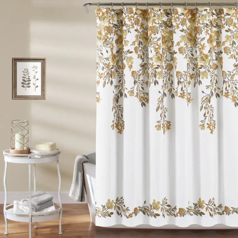 LUSH DÉCOR Shower Curtain Tanisha Floral Print, Lightweight Design, 72x72 inch, 100% Polyester Fabric, Machine Washable, for Bathroom & Guest Bathrooms