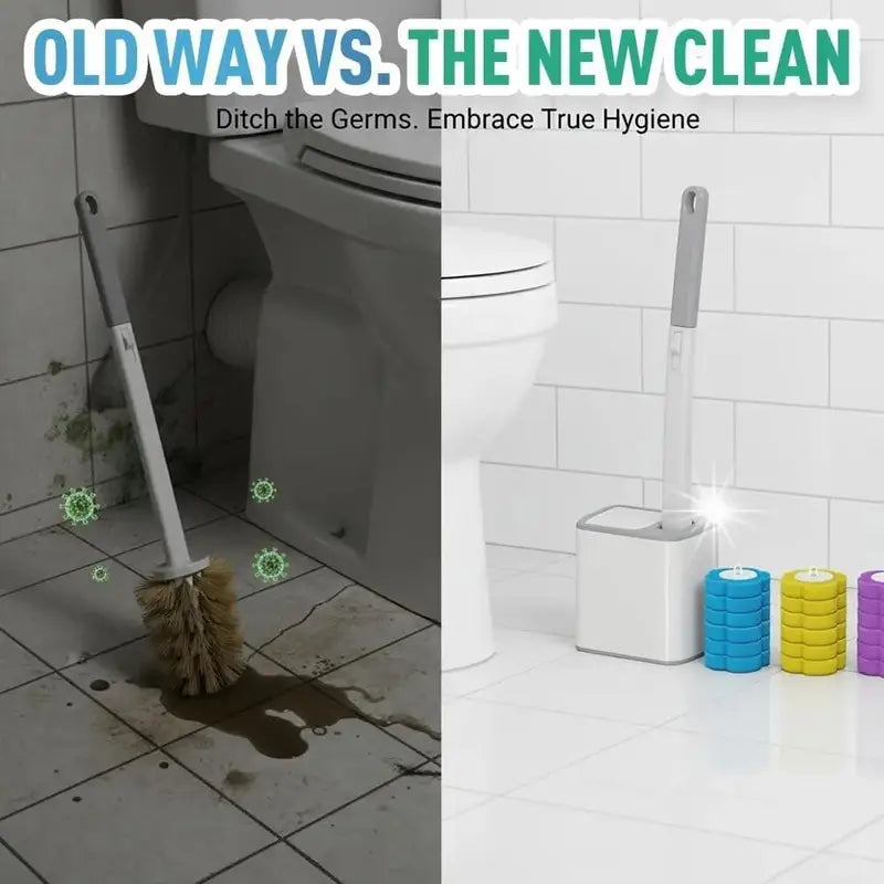 Plastic Body Toilet Cleaning Brush with Stand, Handle & 30 Disposable Replacement Heads, Anti-Fouling No-Scratch Hygienic Bathroom Tool, Easy-to-Clean Single-Use Stick
