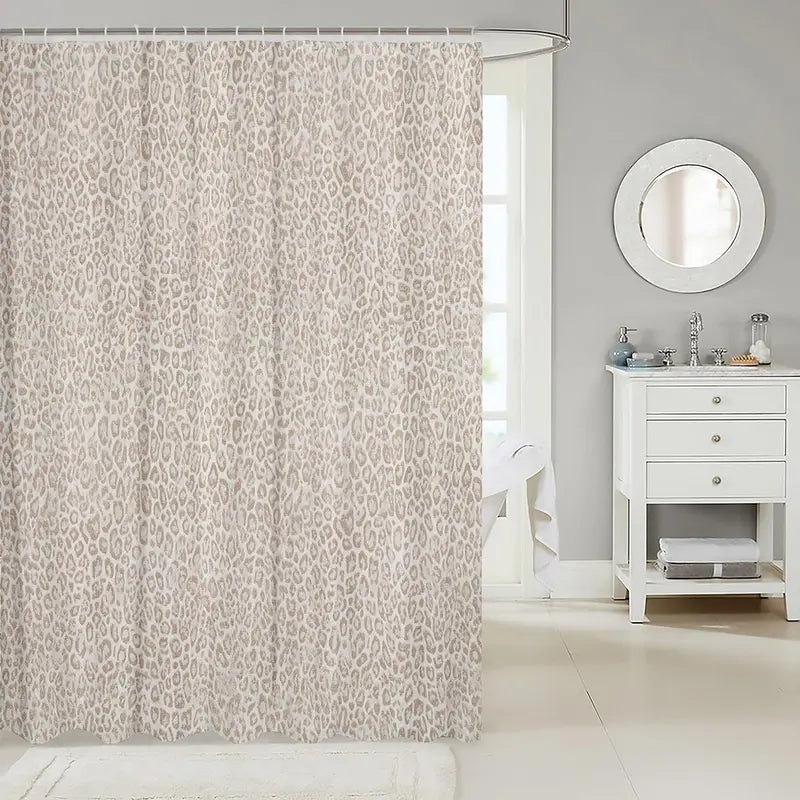 Feelyou Beige Waterproof Polyester Bathroom Curtains Shower, Digital Print Cheetah Print Curtains, Modern Art Household Textiles for Multi-Size Shower Stall, Bathtub Accessories