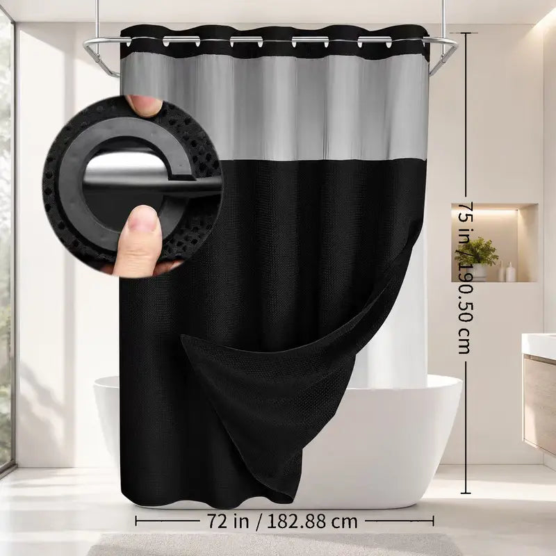 Double-layer waffle-pattern shower curtain — hookless snap-closure lining, waterproof inner layer and washable white outer layer; modern bathroom accessory suitable for home, hotel, salon, dormitory, and home decor; 72 x 75 inches sohochic