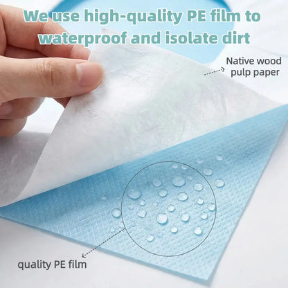 Disposable Toilet Seat Protector (30 Pcs, 24x25 in) - PE Material, Elongated, All Seasons, Hygienic Barrier, Waterproof, Foldable, Portable, Adhesive Tabs, Non-Slip, 1-Step Use, Soft Thick Layer, for Public Toilets, Potty Training