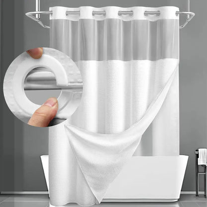 No Hook Washable Waffle Weave Shower Curtain with Snap in Liner -Waterproof Double Layer Shower Curtain With WashableInner Liner,  72 x75 Inch Showercurtain