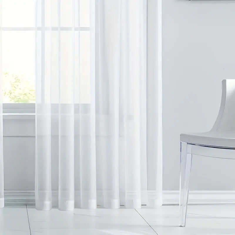2pcs Solid Sheer Curtain, 2pcs Solid Rod Pocket Top Draperies For Living Room & Bedroom, Window Treatment For Bedroom Living Room Decor