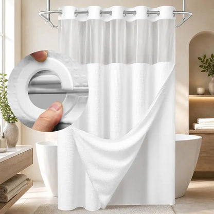 No Hook  Waffle Pattern Shower Curtain, 1 Count Modern Simple Bathroom Curtain with Snap in Liner Set, Shower Curtain Liner, Bathroom Decor, Size Adaptability Bathroom Accessories for Hotel Salon Room Home Decor 72*75inch