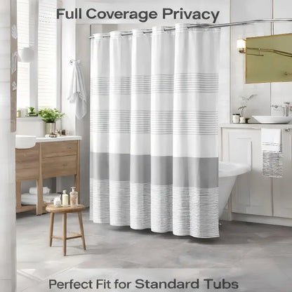 striped geometric double-layer shower curtain, no-drill hookless design, with sheer top window for light transmission, quick installation and easy removal for cleaning, suitable for hotels, homestays, and modern home bathrooms,72x75