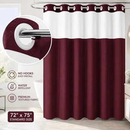 No Hook  Waffle Pattern Shower Curtain, 1 Count Modern Simple Bathroom Curtain with Snap in Liner Set, Shower Curtain Liner, Bathroom Decor, Size Adaptability Bathroom Accessories for Hotel Salon Room Home Decor 72*75inch