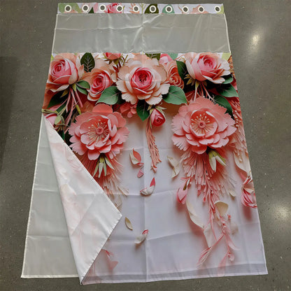 1PC 2D Flat No Hooks Double Layer Hookless Shower Curtain, Boho Shower Curtains For Bathroom, 3D Paper Art Pink Rose Flower Print Waterproof Fabric, Detachable Buckle Liner, Bathroom Divider, Home Decor, Pretty Shower Curtain, Shower Curtain Floral