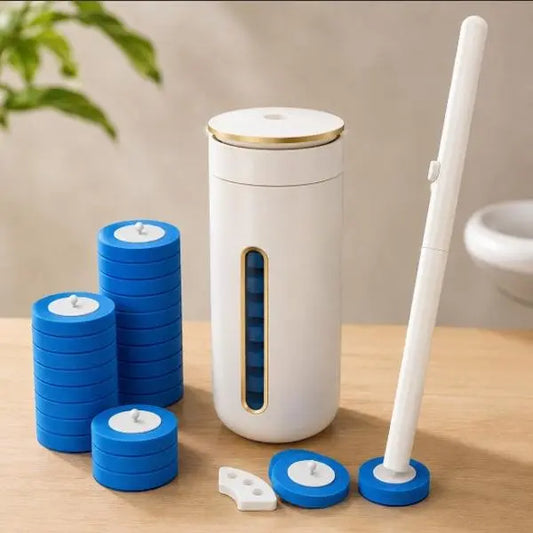 Touch-Free Disposable Toilet Brush Kit - Wall-Mounted No-Drill Space-Saving Cleaner Set with Foam Head Scrubber, 6 Refills, Auto-Close Lid Pad for Daily Touch-Free Hygienic Cleaning, Bathroom Deep Clean Supplies