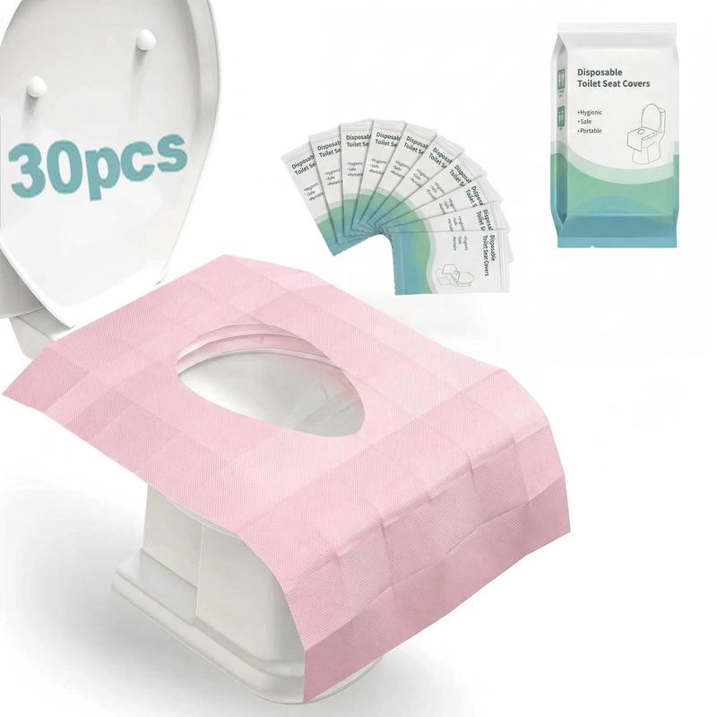 Disposable Toilet Seat Protector (30 Pcs, 24x25 in) - PE Material, Elongated, All Seasons, Hygienic Barrier, Waterproof, Foldable, Portable, Adhesive Tabs, Non-Slip, 1-Step Use, Soft Thick Layer, for Public Toilets, Potty Training
