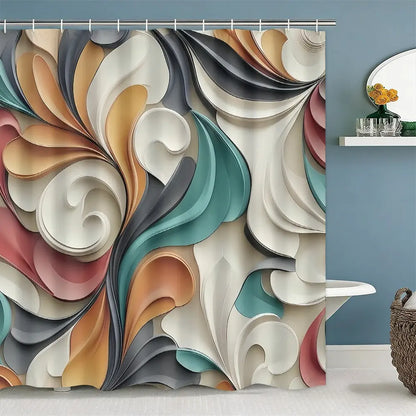 Colorful Abstract Geometric Bathroom Set, Waterproof Multifunctional Shower Curtain, Includes 12 Hooks, Non-Slip Bath Mat, Toilet Cover Pad