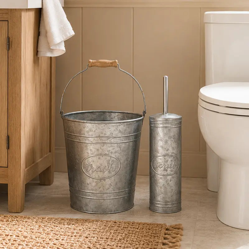 Autumn Alley Farmhouse Galvanized Trash Can & Toilet Brush Set
