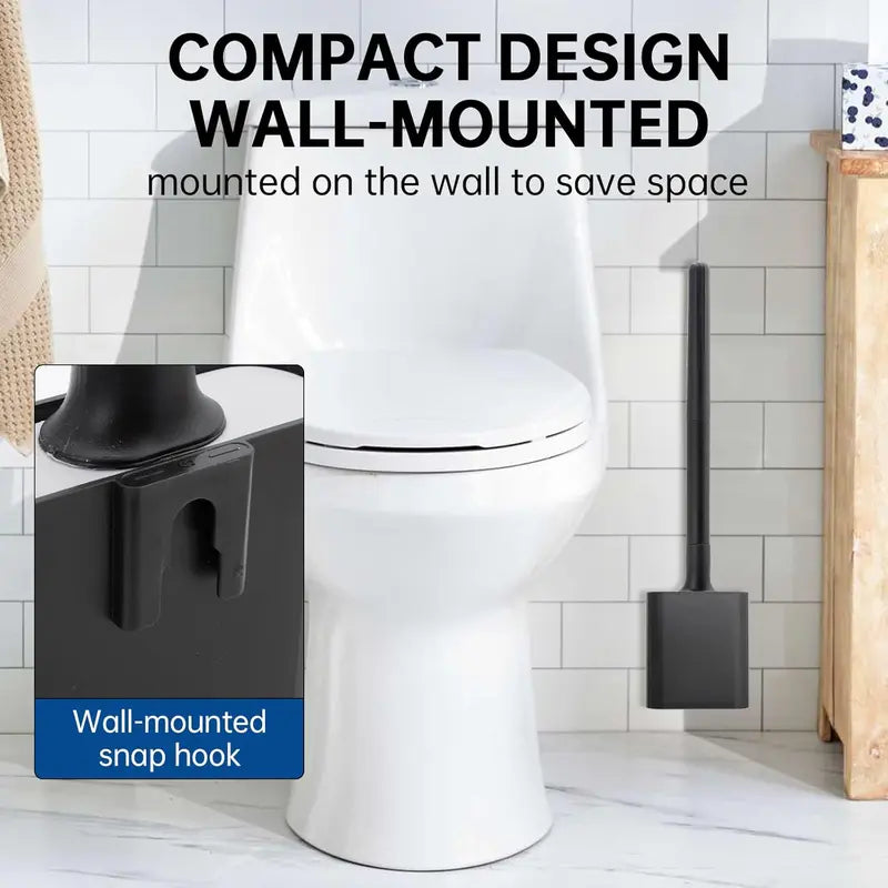 Black Wall-Mounted Compact Space-Saving RV Toilet Brush, Silicone Anti-Fouling Cleaning Tool, Anti-Roll, Drip-Free Hold, Water-Collecting, Safe for RV Travel Trailers & Campers