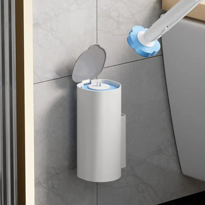 All-in-1 Plastic Toilet Brush & Plunger Set for Apartment Users, No-Drill Wall-Mount Space-Saving Bowl Cleaner with 6 Refill Heads, 360° Dead Corner Deep Cleaning Bathroom Tool