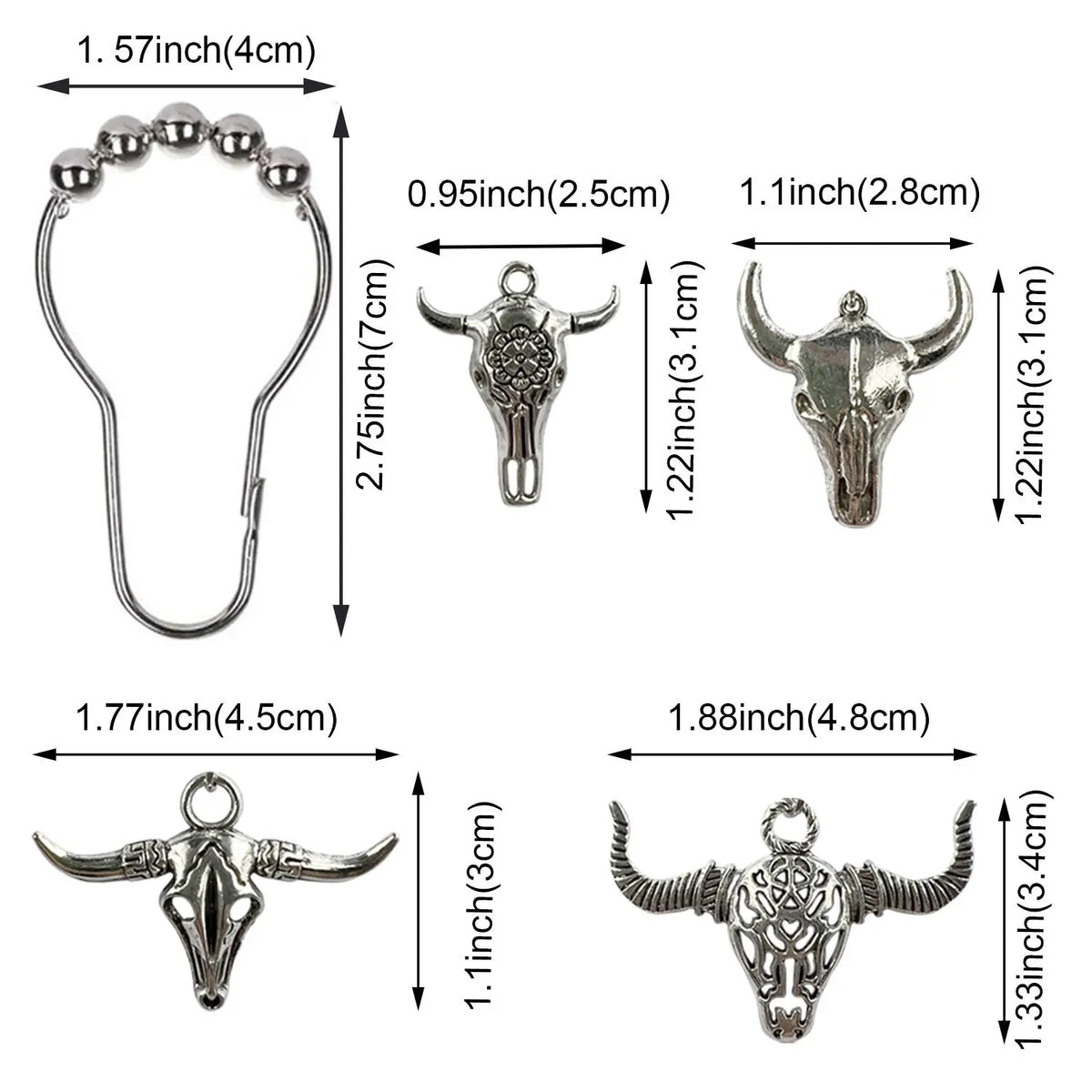 Bull Head Shower Curtain Hook, 12pcs/set Rust Resistant Shower Curtain Ring, Bathroom Curtain Hooks, Shower Curtain Decorative Hook for Home Bathroom, Restroom, Bathroom Decoration Accessories [Package List as Picture Shown]