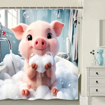 [Summervibes] Whimsical Donkey Shower Curtain with Hooks - Machine Washable Polyester Contemporary Modern Bathroom Decor Gift, Playful Partition, Artistic Animal Design, Durable Fabric for Home, Shower Curtains, Plastic