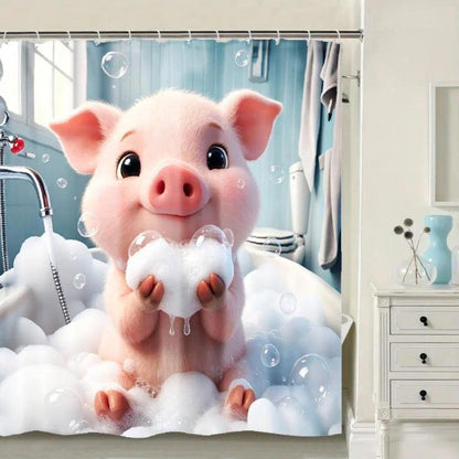 [Summervibes] Whimsical Donkey Shower Curtain with Hooks - Machine Washable Polyester Contemporary Modern Bathroom Decor Gift, Playful Partition, Artistic Animal Design, Durable Fabric for Home, Shower Curtains, Plastic