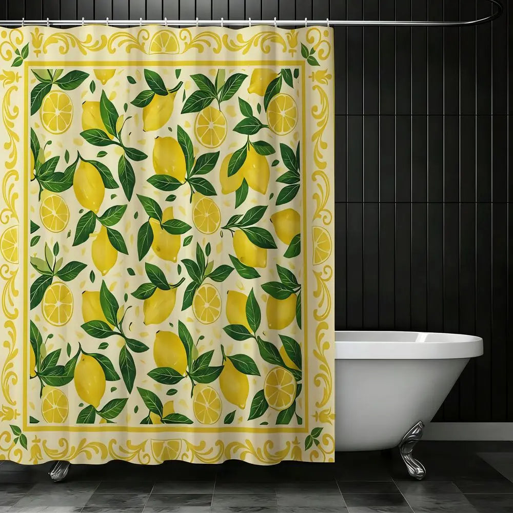 4pcs Lemon Citrus Shower Curtain Set, Printed Shower Curtain, Fresh Yellow Lemon Print Bathroom Decor, Summer Lemonade, Kitchen Garden, Fruit Blossom, Tropical Farmhouse, TikTok Shop Trendy Bathroom Upgrade