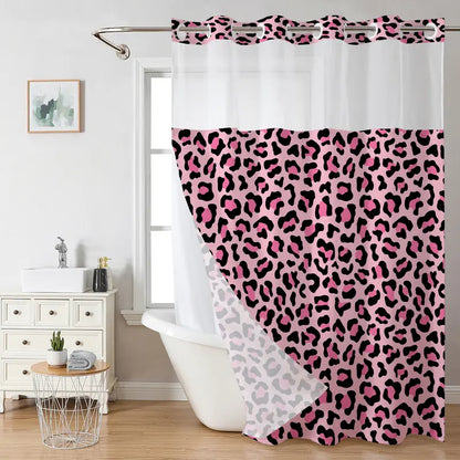 Leopard Print Shower Curtain - Waterproof & Mildew Resistant Thick PEVA Bathroom Curtain with No-Drill Installation