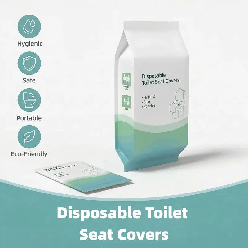 Disposable Toilet Seat Protector (30 Pcs, 24x25 in) - PE Material, Elongated, All Seasons, Hygienic Barrier, Waterproof, Foldable, Portable, Adhesive Tabs, Non-Slip, 1-Step Use, Soft Thick Layer, for Public Toilets, Potty Training