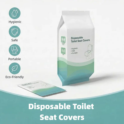Disposable Toilet Seat Protector (30 Pcs, 24x25 in) - PE Material, Elongated, All Seasons, Hygienic Barrier, Waterproof, Foldable, Portable, Adhesive Tabs, Non-Slip, 1-Step Use, Soft Thick Layer, for Public Toilets, Potty Training