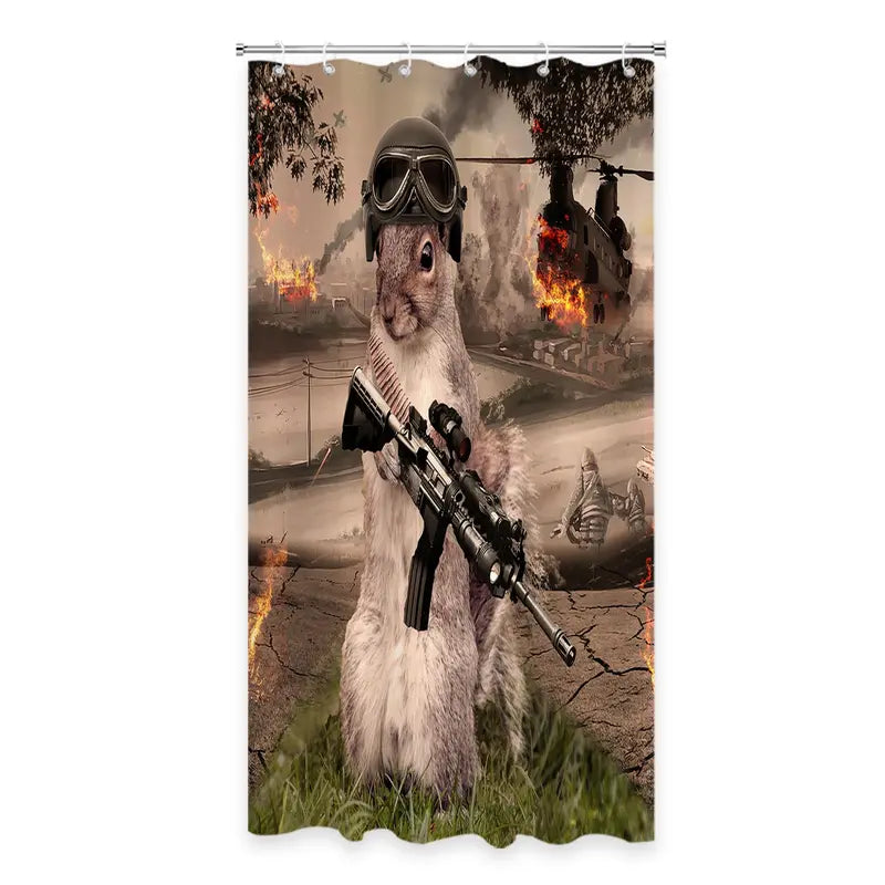 Warrior Squirrel Animal Print Waterproof Polyester Shower Curtain - Black & Green Fabric, Metal Grommets, Animals Design, Machine Washable, Hanging, 72w x 72l (Pack of 1), Multiple Sizes, Best Gift for the Bathroom
